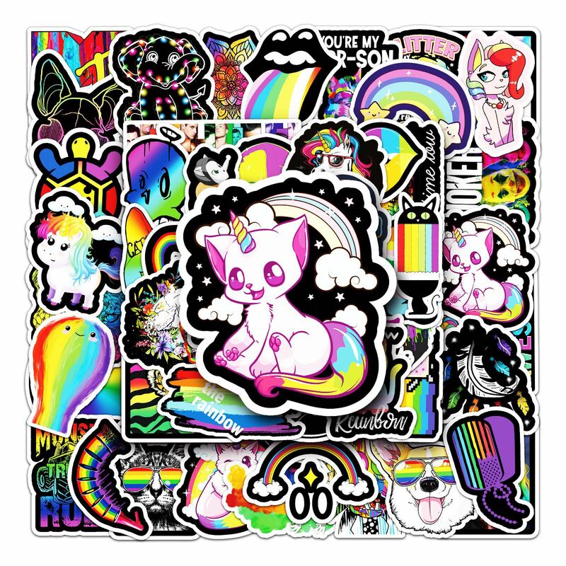 50 pezzi adesivi Graffiti serie arcobaleno creativo adatti per caschi per Laptop decorazione Desktop adesivi fai da te giocattoli all'ingrosso