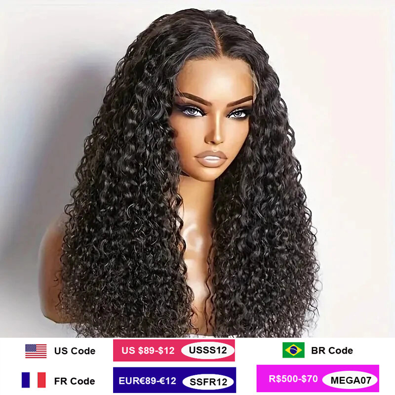 Perruque Lace Front Wig naturelle ondulée sans colle, cheveux humains, Deep Wave, 13x6, 4x4, densité 200, pour femmes