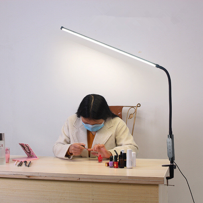 Lampe de bureau à pince pour la lecture de tatouage, bras flexible, lampe de beauté, lampe à pince de table, 18W