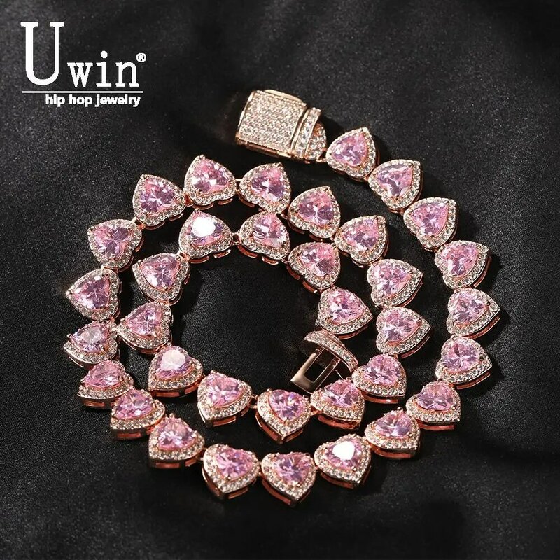 Uwin 10mm serca sześcienny cyrkon naszyjniki dla kobiet 6 kolorów Out CZ moda Charm biżuteria New-prezent marki Year