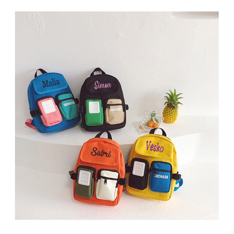 Personalizzazione personalizzata nuovo zaino per bambini alla moda borsa da viaggio ricamo contrasto colore moda ragazza nome borsa regalo