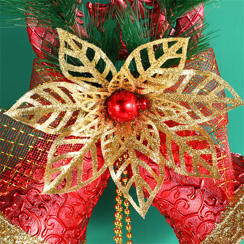 Decoración de campanas de Navidad, colgante de flor dorada, adornos de árbol Xms para el hogar, decoración de Navidad, fiesta de Navidad, regalos de Año Nuevo