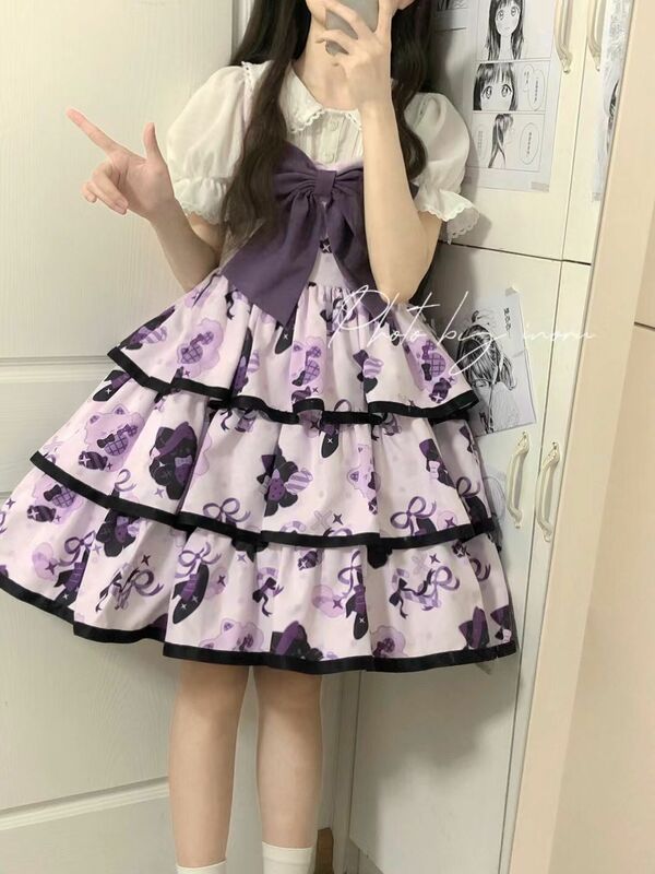 اليابانية الحلو الكرتون طباعة لوليتا JSK فستان المرأة Kawaii اليومية لينة فتاة Jsk الأميرة فستان بنات الشاي حفلة لوليتا تأثيري كوس