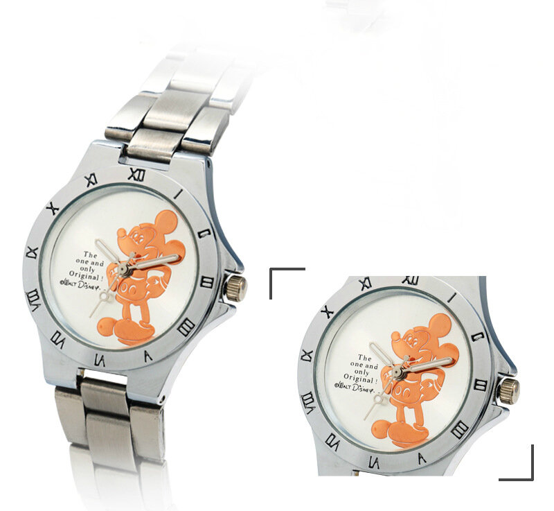 Nowy Disney Mickey Mouse Minnie złoty srebrny zegarek dla dzieci chłopcy dziewczęta zegarki stalowe studenci zegarek kwarcowy dla dorosłych prezent urodzinowy