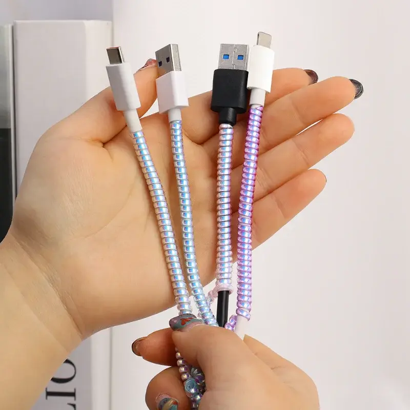 1,4 м Лазерная цветная USB-зарядка протектор для кабеля передачи данных Противоударная Защитная веревка для провода шнур веревка для наушников катушка