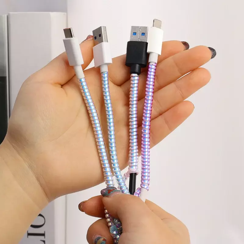 Protector de Cable de datos de carga USB de Color láser, cuerda de protección de resorte antirotura para Cable de alambre, bobinadora de auriculares, 1,4 m