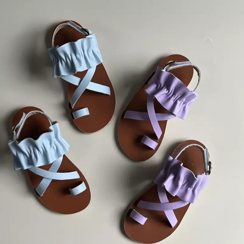 Sandálias belichadas para meninas, couro genuíno, cor fofa de sorvete, sapatos infantis para férias, sandálias de praia para crianças, novas, verão