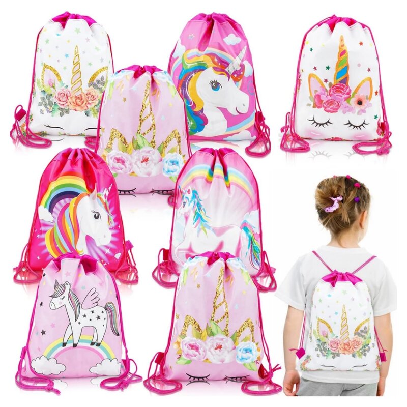 Unicorn Drawstring bag for Girls Travel Storage Package Cartoon School Backpacks Children Birthday Party Favors