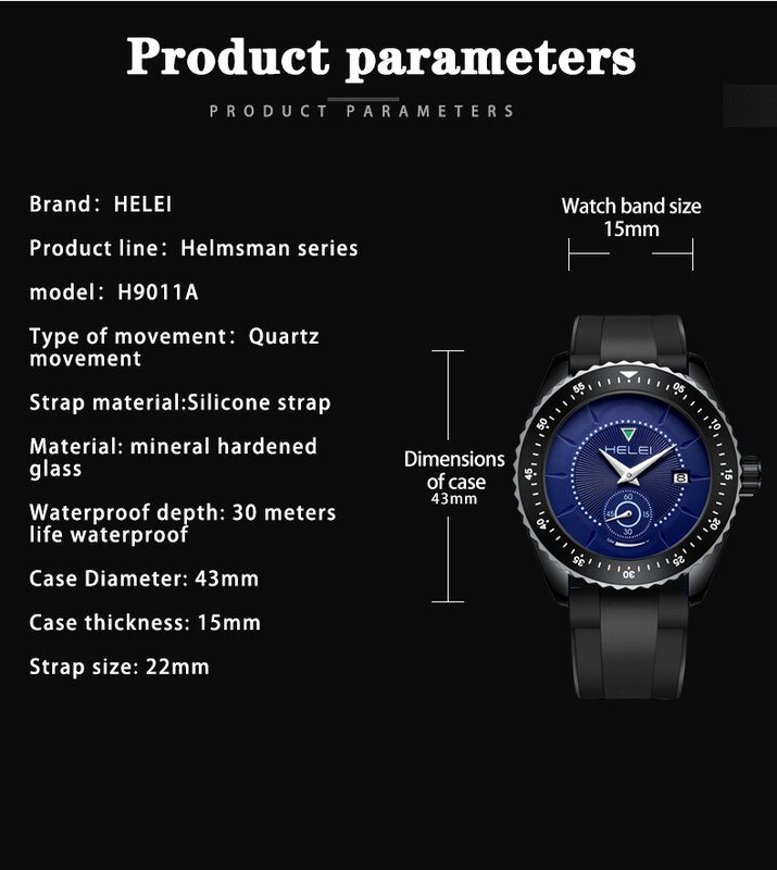 Helei-メンズシリコンストラップクォーツ時計,腕時計,カジュアル,新しい