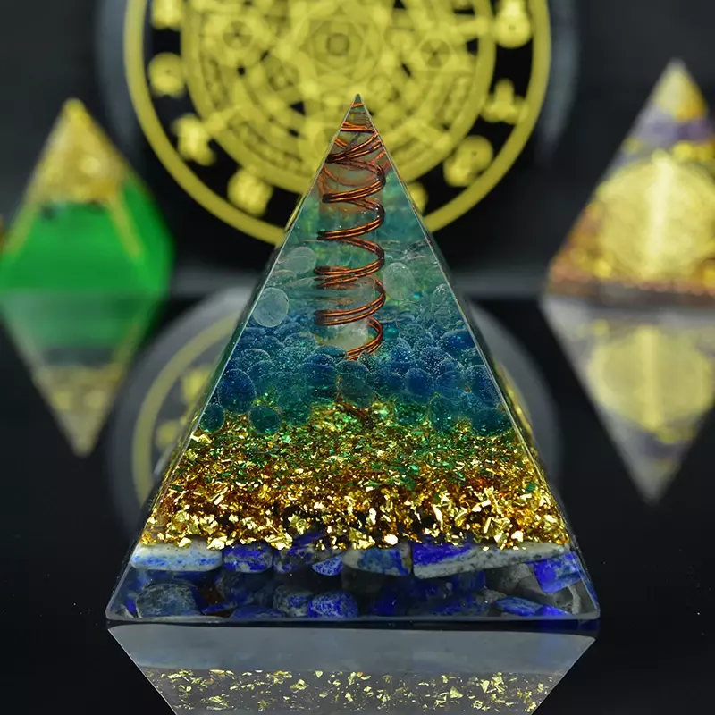 Elite-pirâmide natural de cristal aura, pedra natural de cristal, lápis-lazúli, orgonita, emf, proteção para cura do chakra, gerador de energia