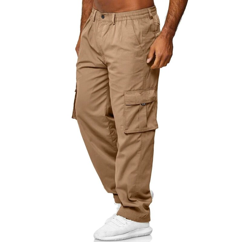 Kieszonkowe spodnie Cargo w jednolitym kolorze treningowe odzież na co dzień męskie spodnie odzież Streetwear na jesień i zimę zwykłe sportowe pantalony