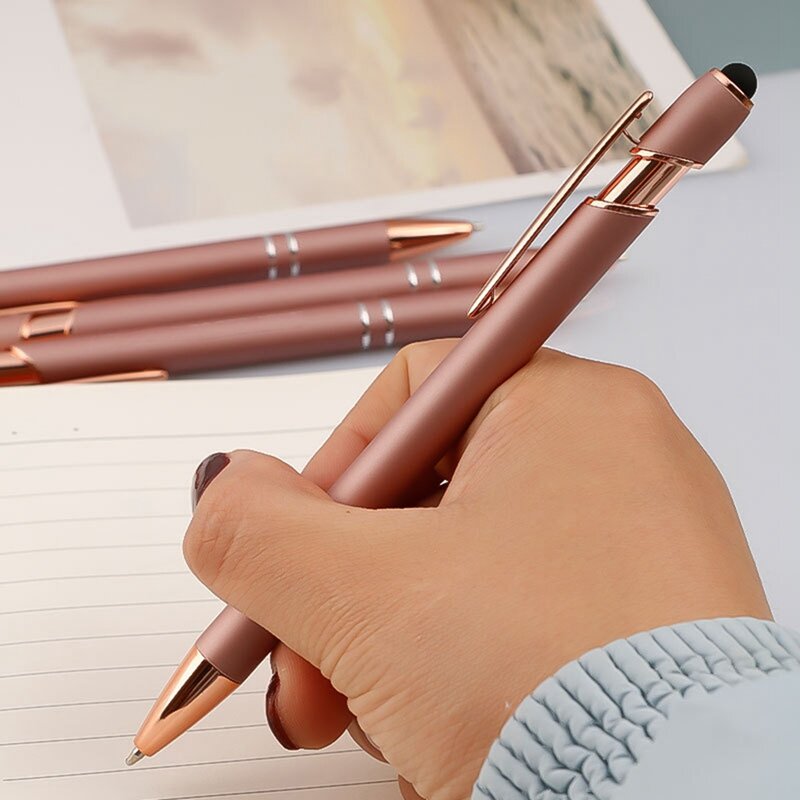 12 шт. шариковая ручка цвета розового золота с наконечником стилуса 1,0 мм черные чернила гладкие Письменные ручки металлические стилусы для сенсорных экранов