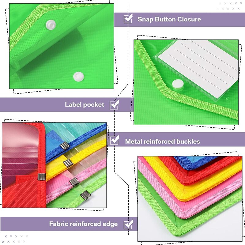 Envelope style extended file folder, storage wallet with buckle and pocket, A4 and A5 sizes, transparent waterproof file bag