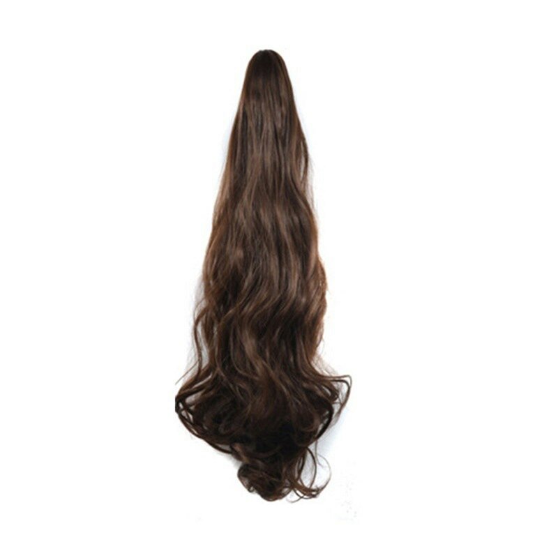 Rambut palsu panjang bergelombang, jepit rambut sambungan ekor kuda sintetis untuk wanita
