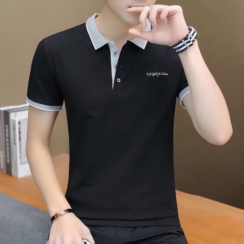 Мужская рубашка-поло из чистого хлопка, свободная футболка с длинными рукавами и отложным воротником, с вышивкой, лето 2024