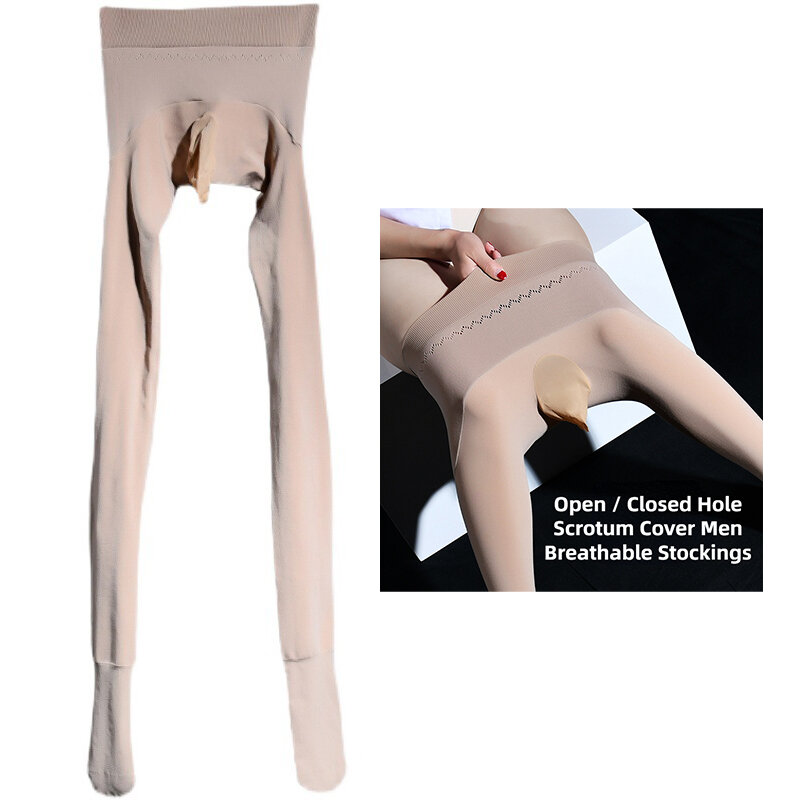 Men Skinny Hollow Out Open Hole Tights Pants Autumn Thermal Leggings Breathable Scrotum Stockings Erotic Clubwear Long Stocking