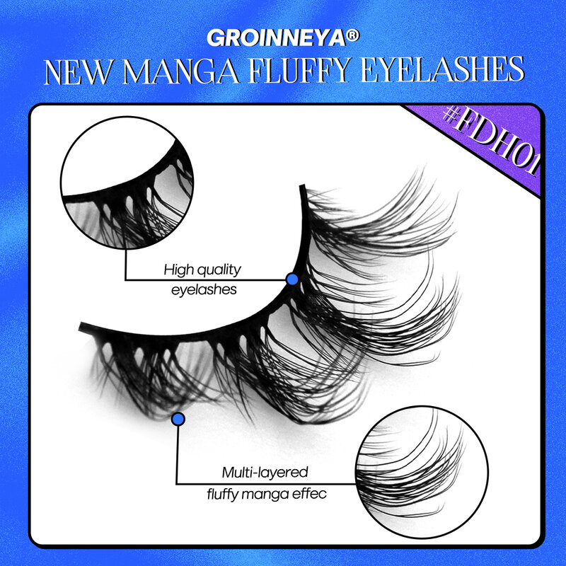 GROINNEYA-3D Natural Fluffy Lashes, Falso Manga Lashes, Soft Cílios Extensão, Maquiagem Wispy, 5 Pares, 10 Pares