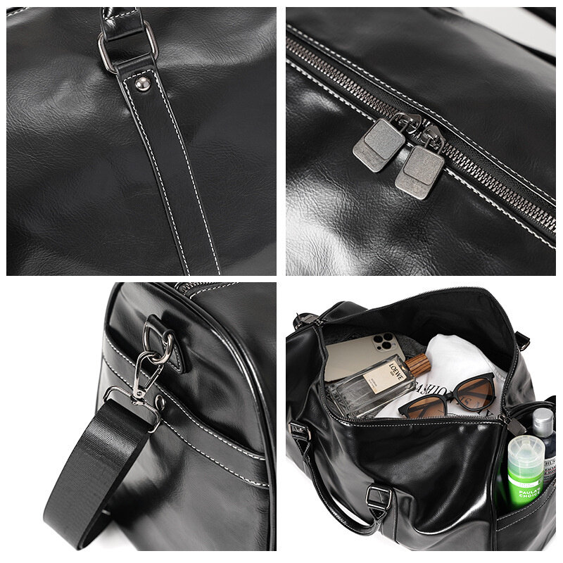 Tas tangan bisnis pria kulit PU tas Travel kapasitas besar tas bahu kasual tas koper portabel pria tas ransel hitam semua