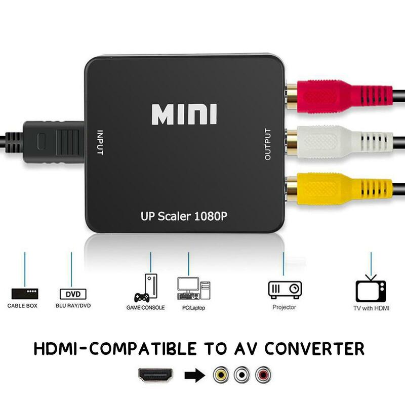 Adaptador de HDMI compatible con AV RCA CVSB L/R Video 1080P Scaler, caja convertidora, adaptador compuesto de vídeo HD con Cable USB