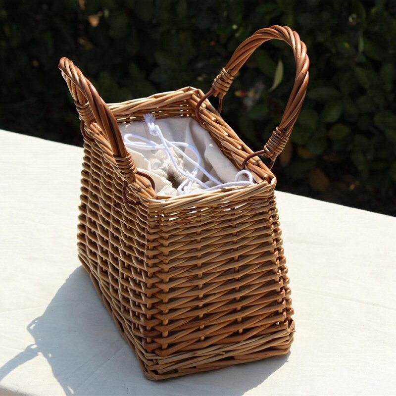 ASDS-Bolso tejido de ratán estilo Retro, bolsa de playa, cesta de almacenamiento, fiambrera