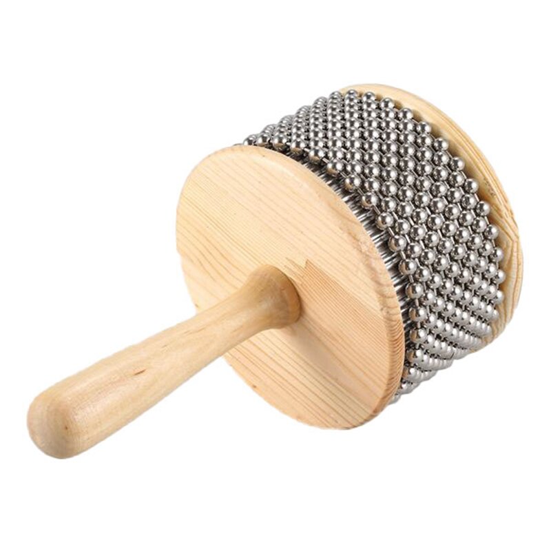 1 pezzo Cabasa in legno portatile Cabasa strumenti didattici per bambini per la casa e l'asilo palla d'acciaio giocattolo a manovella