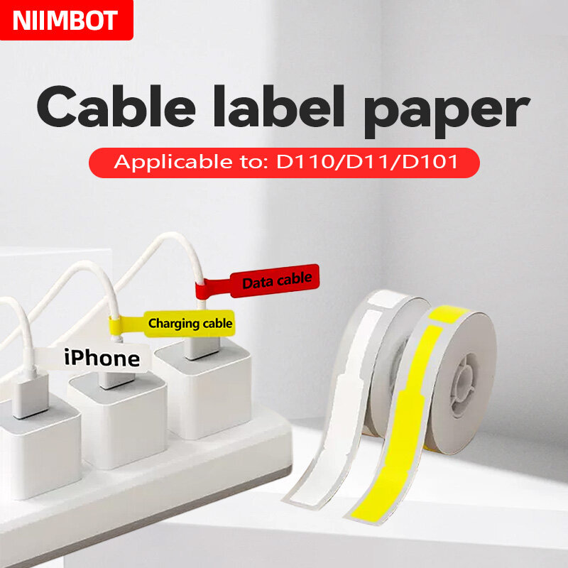 NIIMBOT-máquina de etiquetas adhesivas D101/D11/D110, etiqueta de Cable, bandera, Cable de red Pigtail, papel térmico impermeable