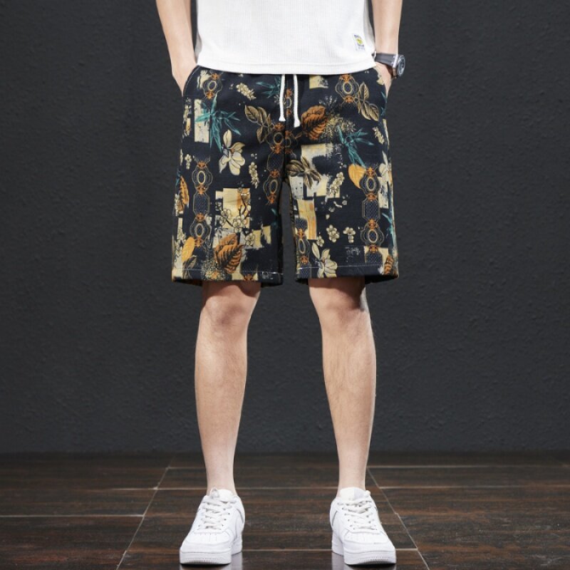 Summer Shorts Men's Printed Loose Straight Fashionable Fifth Pants Trendy Casual All-Matching Stretch Breathable Beach Pants