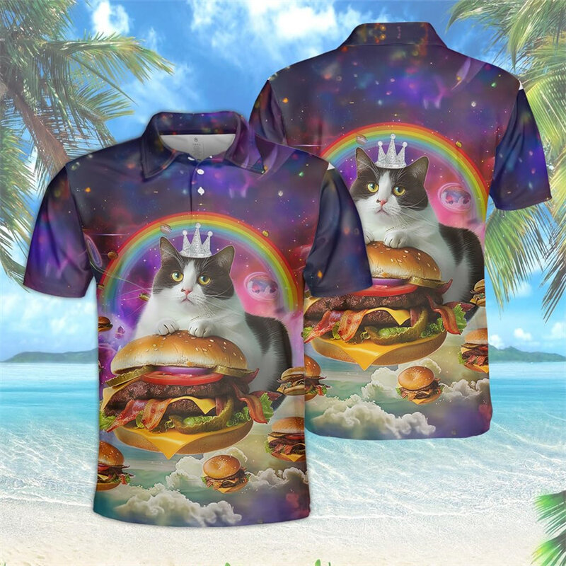 Hamburger Lover Polo per uomo abbigliamento Harajuku Fashion Burger POLO Shirt Hip Hop Hawaiian manica corta Y2K magliette maschili
