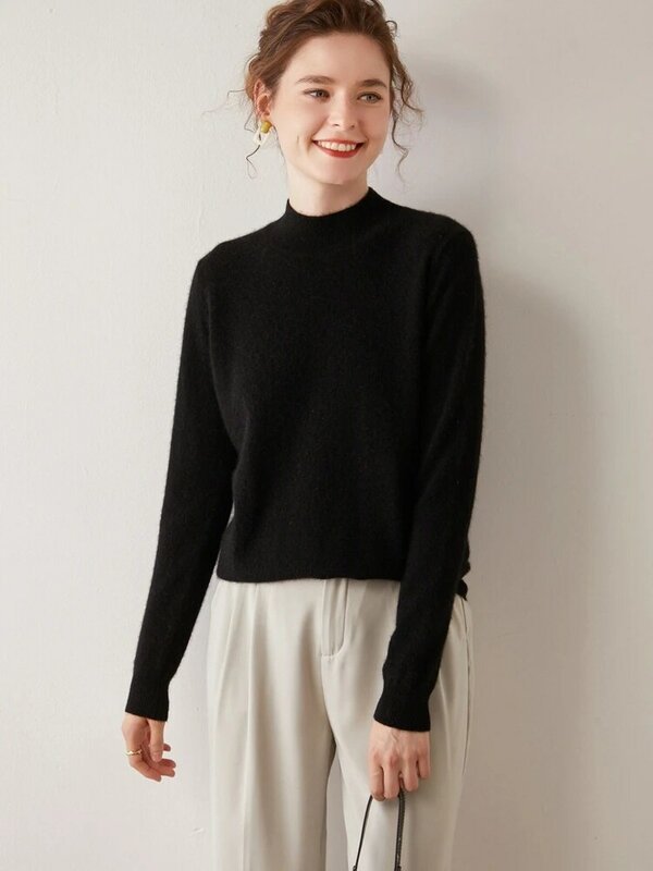 Jesienno-zimowa odzież damska Aliselect New Fashion 100% sweter z czystego kaszmiru bluzki z dzianiny z długim rękawem