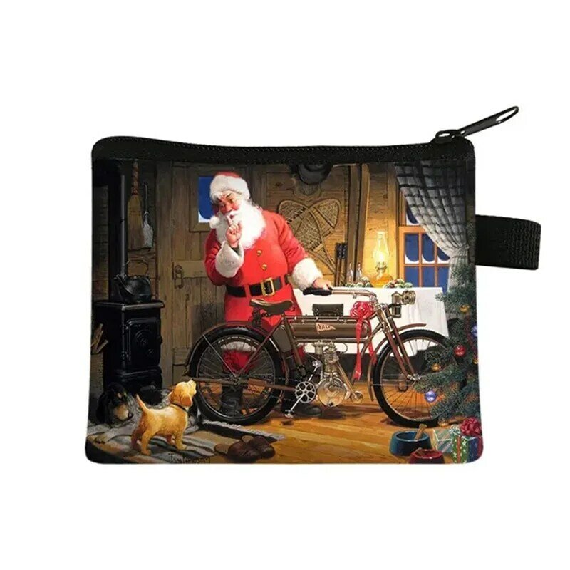 Porte-monnaie imprimé wapiti de Noël pour filles, sac à carreaux rouge de dessin animé, portefeuille mignon, sac de rangement pour huiles essentielles, cadeau de Noël, nouveau