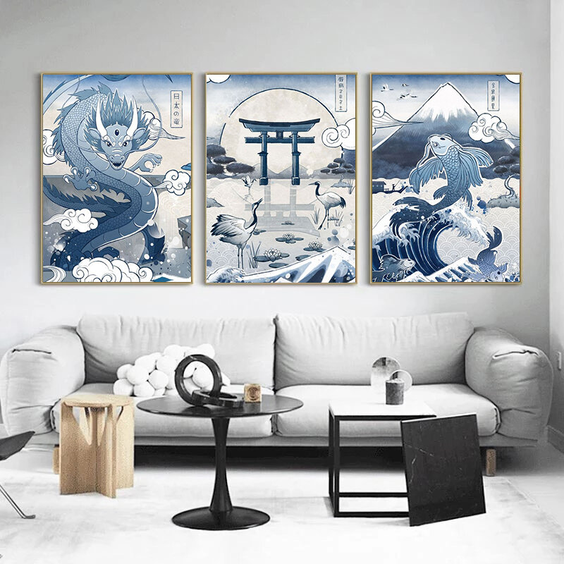 Toile de dessin animé japonais, chat Ramen, nostalgie, samouraï, affiches imprimées, Art mural pour salon, décoration murale, Cuadros