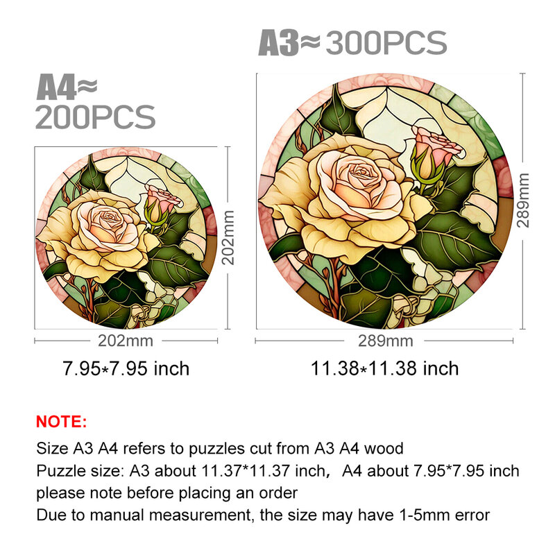 Mysterious Wooden Puzzle painted Yellow Rose Funny Toy Flowers Wood Puzzles Smart Game Round Shaped Jigsaw Puzzle Best Gift