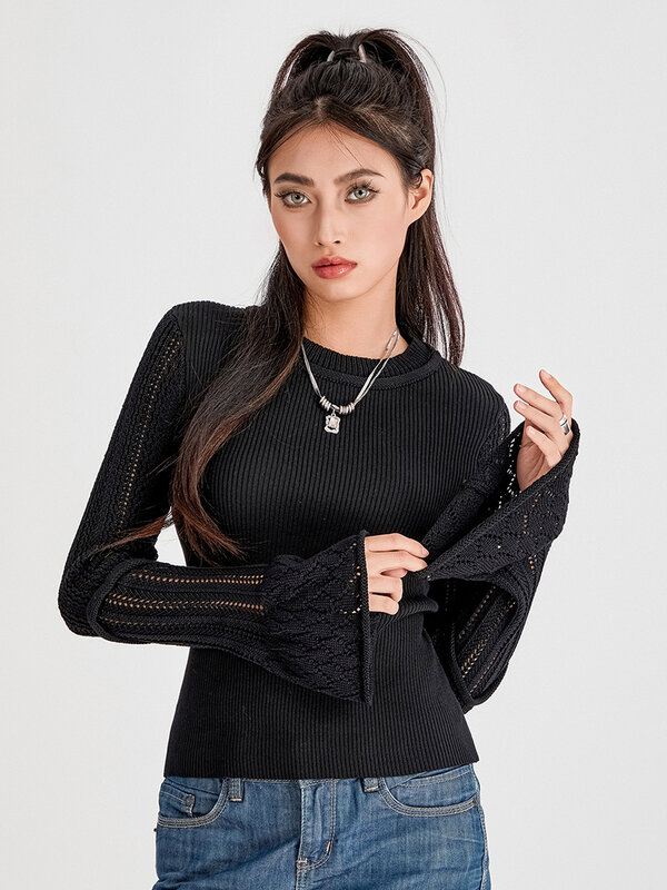 Frauen Langarm Strick oberteile solide Basic Shirt lässigen Pullover für Herbst Club Streetwear ästhetische Tops