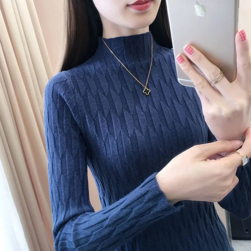 Suéter de cachemira de cuello alto para mujer, Jersey de punto de moda coreana, Top suave, otoño e invierno, 2023