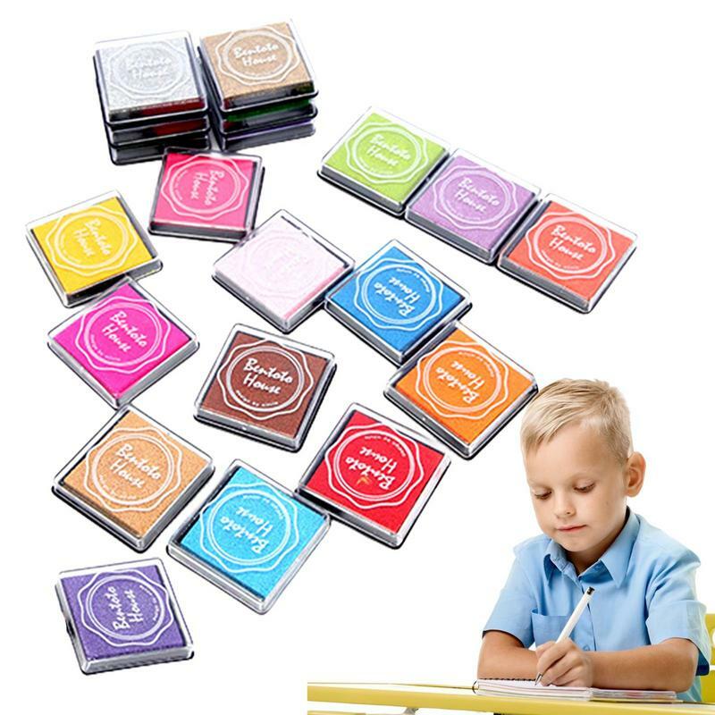 Almofada de tinta à base de água para crianças, almofadas de tinta artesanal, selo DIY lavável, 20 cores, 1,57x1,57 polegadas