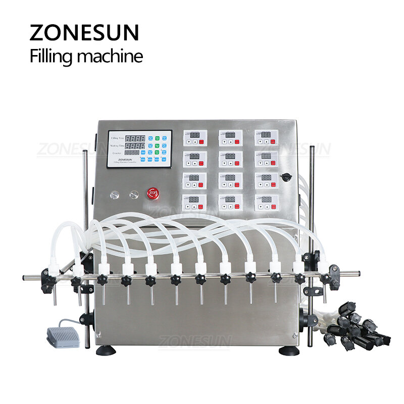 ZONESUN 액체 충전기 ZS-DPYT12P 반자동 12 노즐 주스 우유 물 병 필러 화장품 생산
