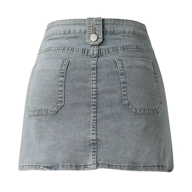 Mini saia jeans estilo coreano feminino, cintura baixa vintage casual, saia curta reta, streetwear de Harajuku, verão, 2024