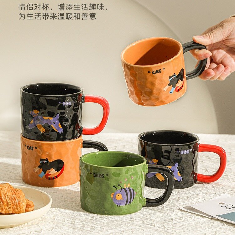 Taza de cerámica japonesa con tapa de cuchara, taza de café, leche, avena, tazas de desayuno, taza de agua para oficina y hogar, vasos, regalos