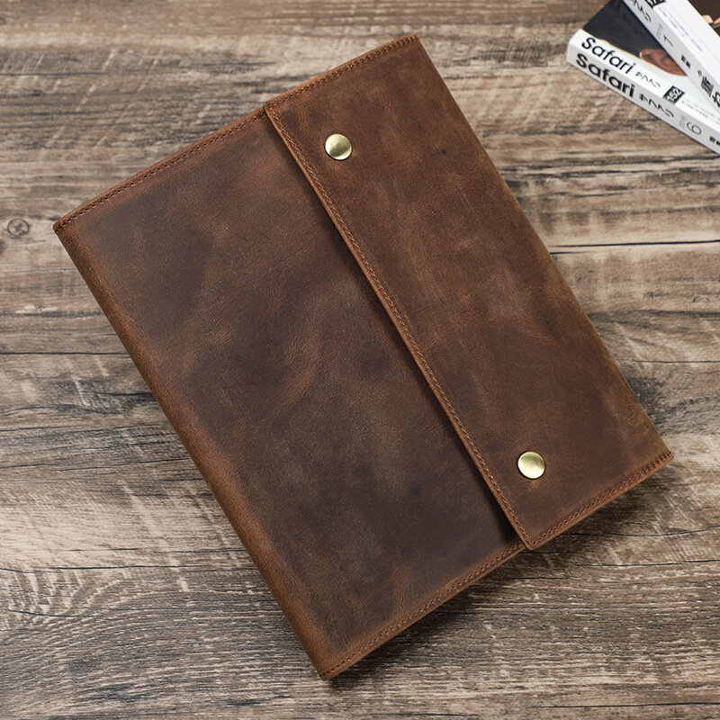 Couverture de cahier en cuir véritable avec fente pour stylo, papeterie faite à la main, fournitures scolaires et de bureau, iPad Mini, plusieurs emplacements pour cartes, A5, B5