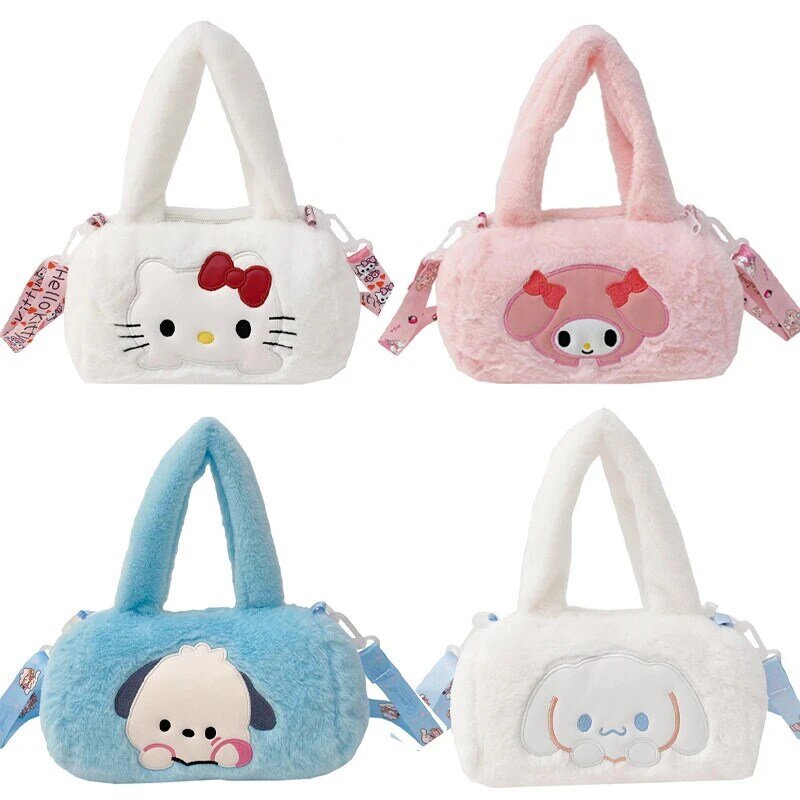 Sanrio-Bolsa de felpa Kawaii Cinnamoroll para mujer, mochila de almacenamiento de hombro, Hello Kitty Kuromi, bolsa de maquillaje, regalos de Navidad para niñas
