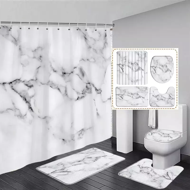 Marble Free Flow Metal Swirl Texture Shower Curtain Rug Set Natural Luxury Abstract Fluid Texture Waterproof Shower Curtains Set