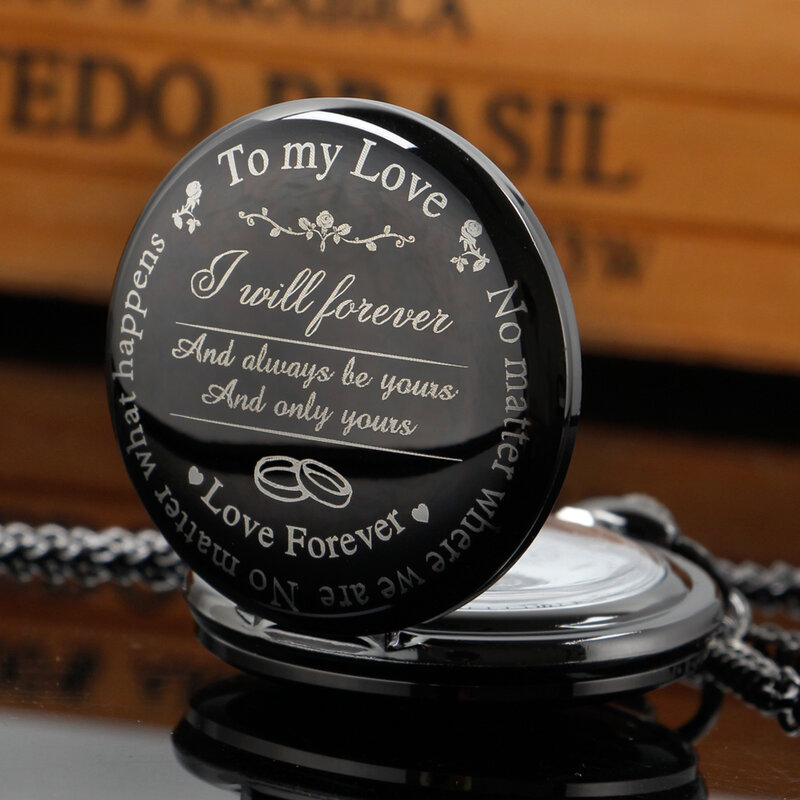 Aby przybyłeś specjalny tekst prezenty urodzinowe kwarcowy zegarek kieszonkowy Steampunk czarny Retro na łańcuszku Fob naszyjnik wisiorek zegar