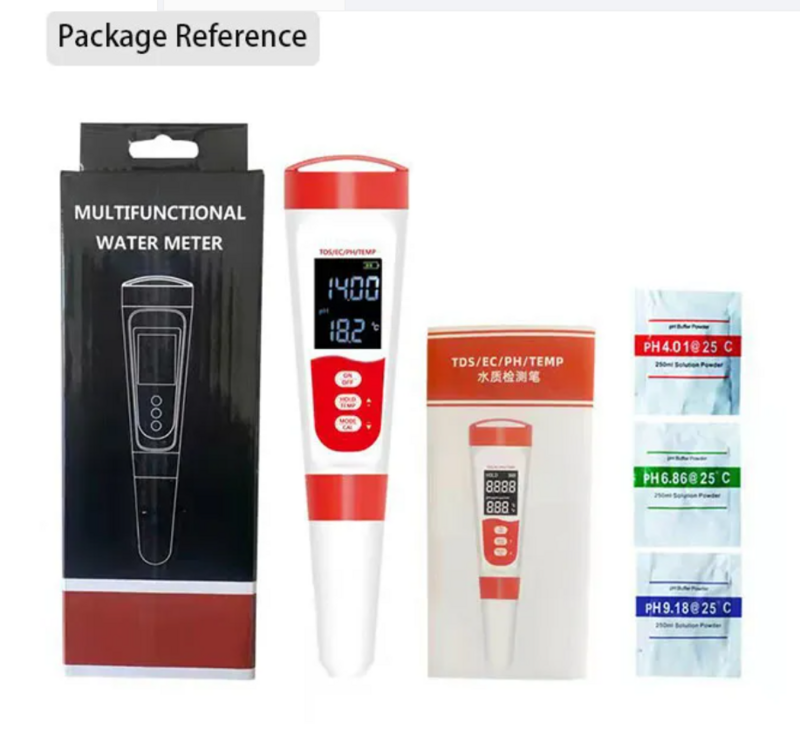 Neue Ph Test Penmeter Säure Meter 4 In 1 TDS Penec Pentds Wasser Qualität Stift HD Display Batterie Fach