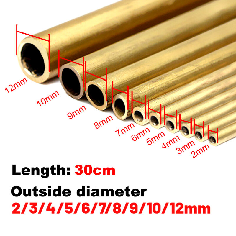 Tubos de latón de pared, herramienta de corte de varilla modeladora, diámetro 2/3/4/5/6/7/8/9/10/12mm, longitud de 300mm, largo de 0,5mm