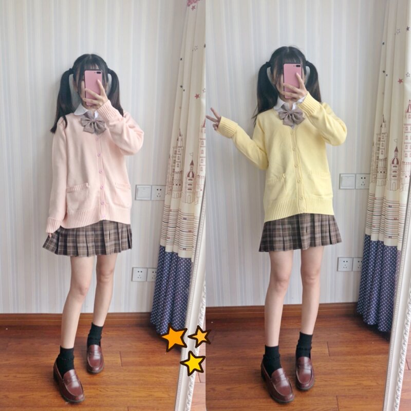 Japan schule pullover Frühling und herbst 100% V-ausschnitt baumwolle gestrickte pullover JK uniformen strickjacke multicolor mädchen student cosplay