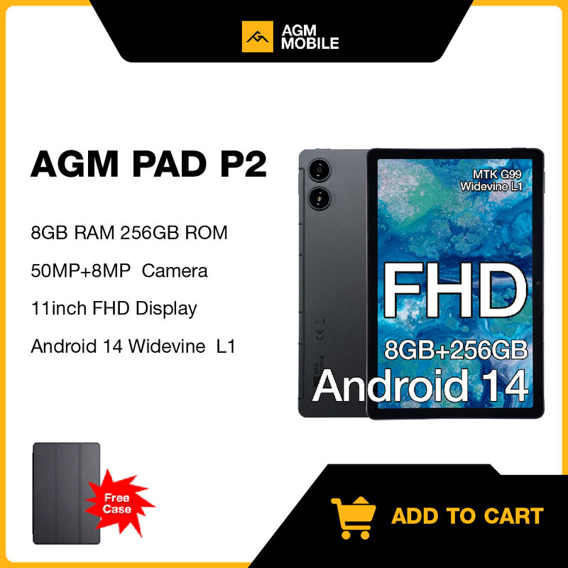 Tablet AGM PAD P2 8 GB + 256 GB 11-calowy wyświetlacz FHD Kamera 50 MP Bateria 7850 MAh MTK G99 480 Nit Jasność Szerokie L1
