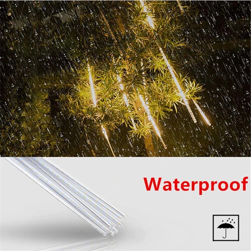 Lampu hujan Meteor LED 30cm, lampu peri kecerahan tinggi tahan air IP65 untuk dekorasi taman jalur halaman (colokan EU)