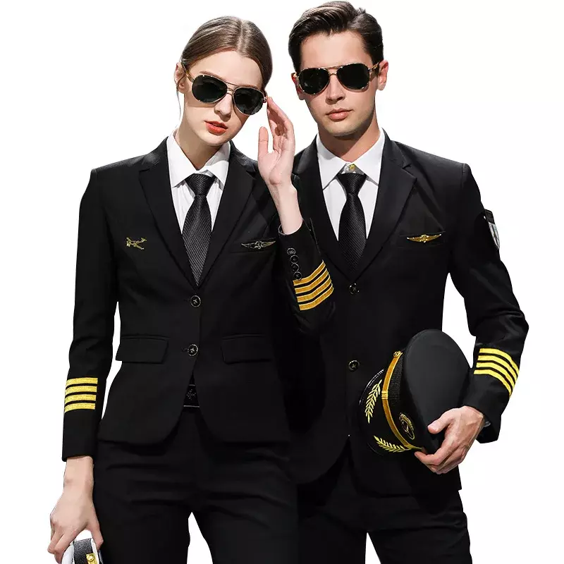 Uniforme de piloto de avión clásico de alta calidad, equipo de cabina, uniforme de piloto de aviación sin tableros de hombro