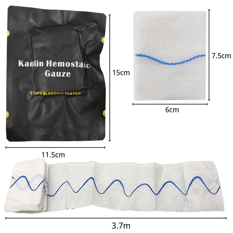 Kit de caulim hemostático gaze combate emergência, Z-Fold solúvel para kit de primeiros socorros militar tático, médico ferida vestir, trauma