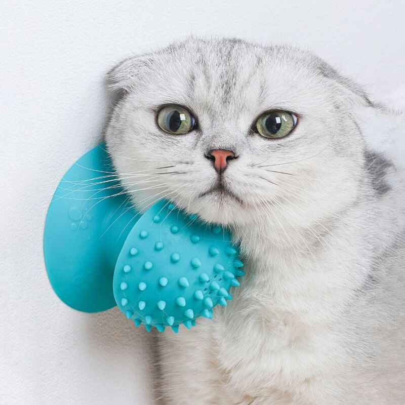 Rubber Pet Cat Comb with Suction Cup Granular Durable Pet Cat Horn Brush Massage Beauty Instrument Pet Cat Massager
